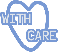 With Care — character illustration in powder blue
